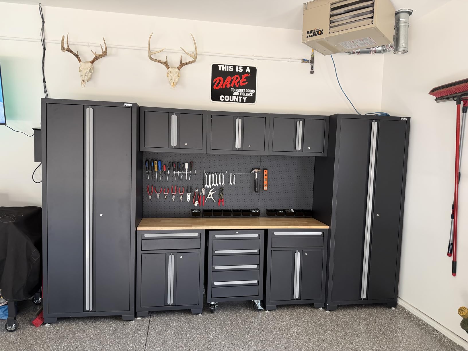 Garage Storage Cabinet System 9-Pcs Workshop Set, Black | Garage Cabinets and Storage System w/ Steel Cabinet Drawers, Rolling Chest, Workbench, Pegboard for Garage Tool Organization customer photo 1
