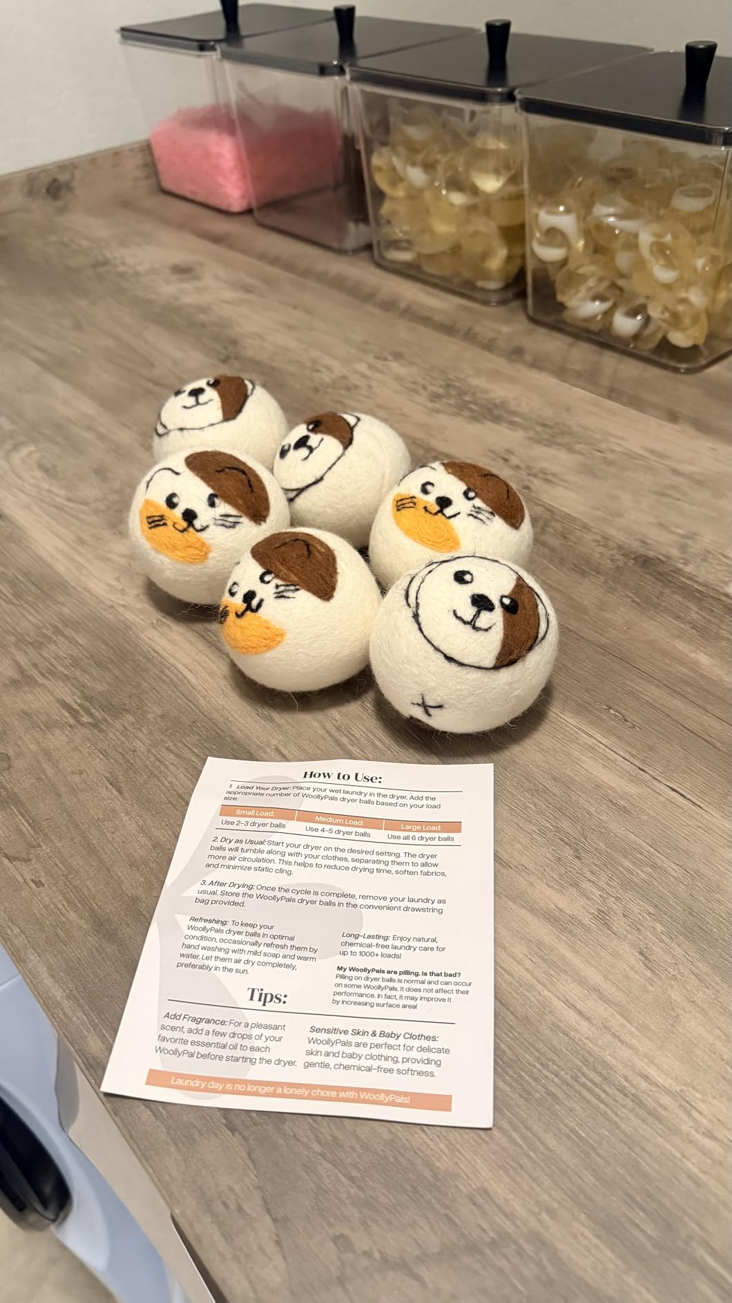 WoollyPals Dryer Balls (6-Pack, XL Size) - 100% New Zealand Wool - No More Dryer Sheets - Eco Dryer Balls - Reusable - Softens Laundry - Reduces Drying Time & Static - with Storage Bag (Plain White) customer photo 2