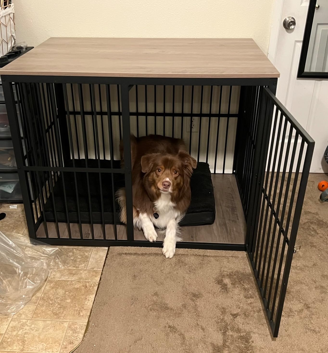 Lyromix 48'' XXL Dog Crate Furniture with 3 Doors for Large Dogs | Wooden Kennel End Table, Heavy Duty Indoor Cage for Golden Retriever Labrador, Multiple Units Can be Combined, Rustic Brown customer photo 2