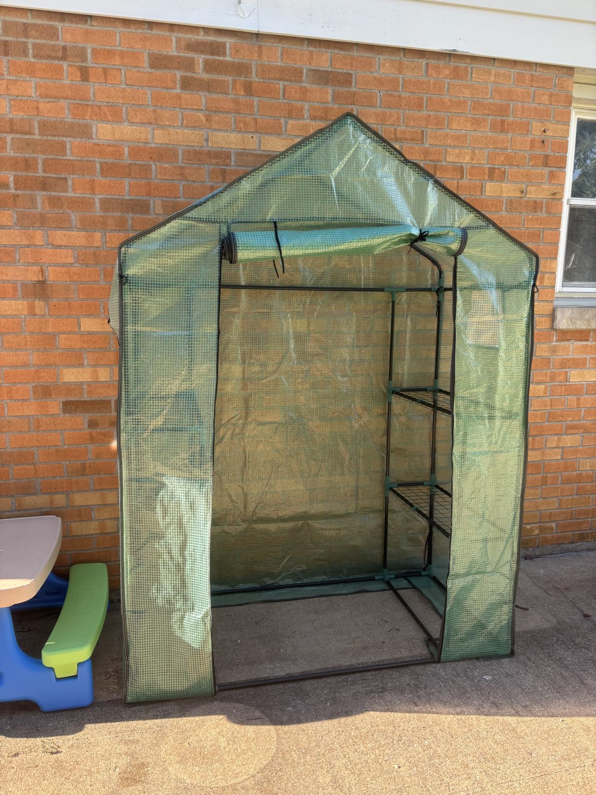 Greengro Greenhouse, 28 x 57 x 76'' Greenhouses for Outdoors, Small Plant Green House with Screen Windows, 3 Tiers 4 Shelves, Durable PE Cover, Plastic Portable Walk in Greenhouses for Outside Indoor customer photo 2