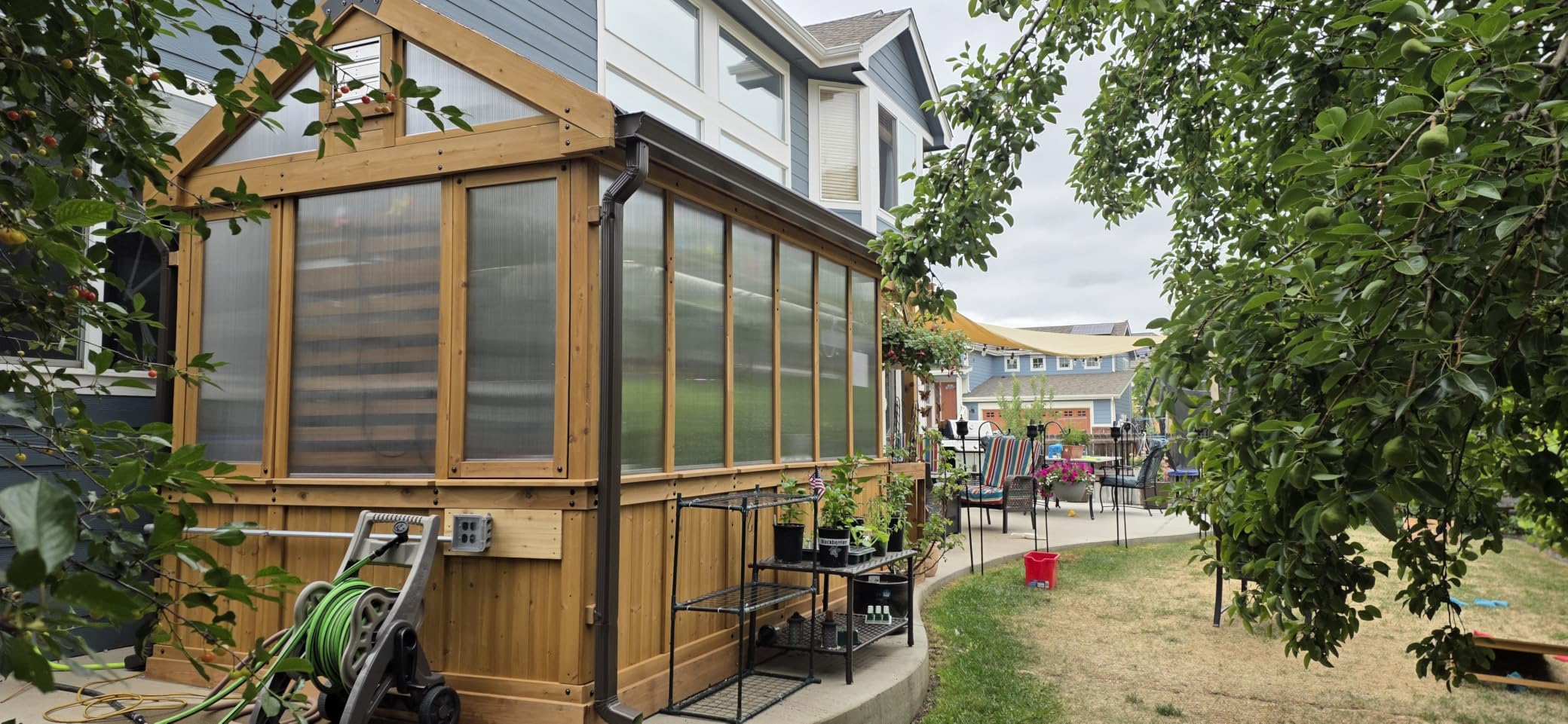 Backyard Discovery Bellerose XL 13' x 11' Cedar Wood and Polycarbonate Walk-in Greenhouse Kit with Pergola, Exhaust Fan, Windows, Hose Hook-Ups, PowerPort, Staging Shelves customer photo 1