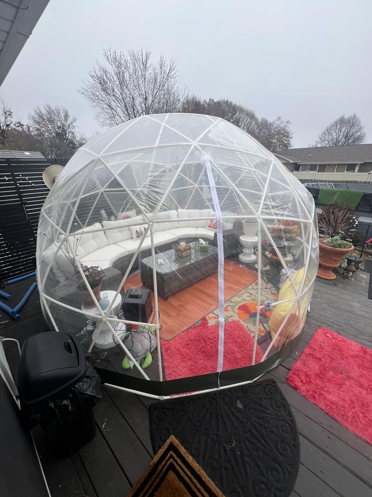 Garden Dome Bubble Tent House Outdoor, Upgraded Geodesic Dome Greenhouse with Transparent PVC Cover, Weatherproof Greenhouse Suitable for Patio (GREEN-12FT) customer photo 2
