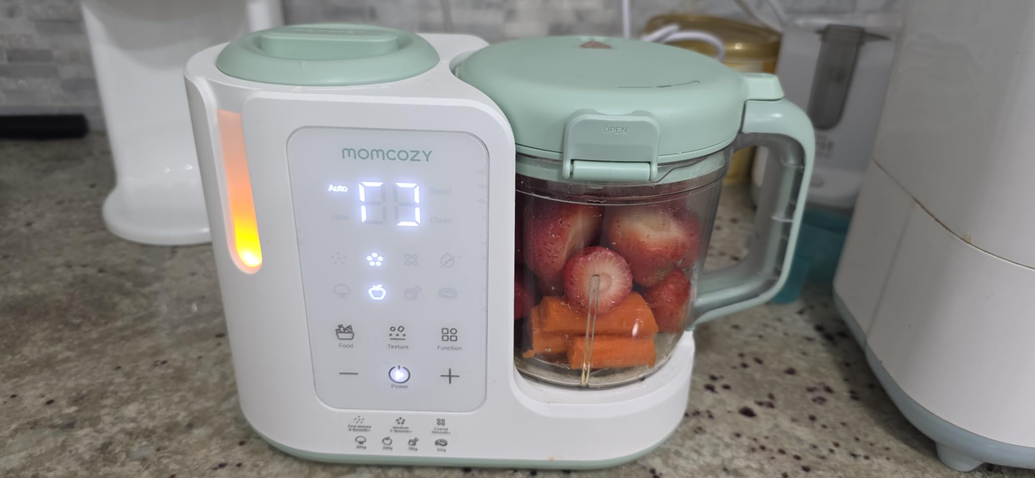 Momcozy AutoMeal Baby Food Maker - One-Step Auto Steam & Blend Food Processor, 15oz Large Cup & 6-Blade Design, Self-Cleaning, Auto 3-Stage Texture Settings for Effortless Homemade Baby Puree customer photo 1