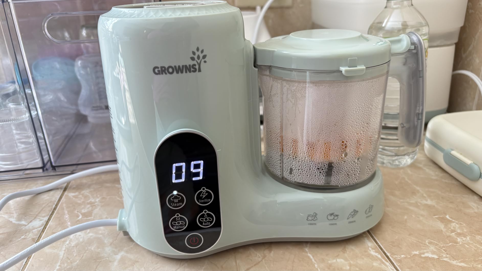 Grownsy Baby Food Maker with Steam Basket, One Step Baby Food Processor Steamer Puree Blender Grinder Mills Machine, Auto Cooking Grinding and Sterili-zing for Healthy Homemade Baby Food, Green customer photo 1