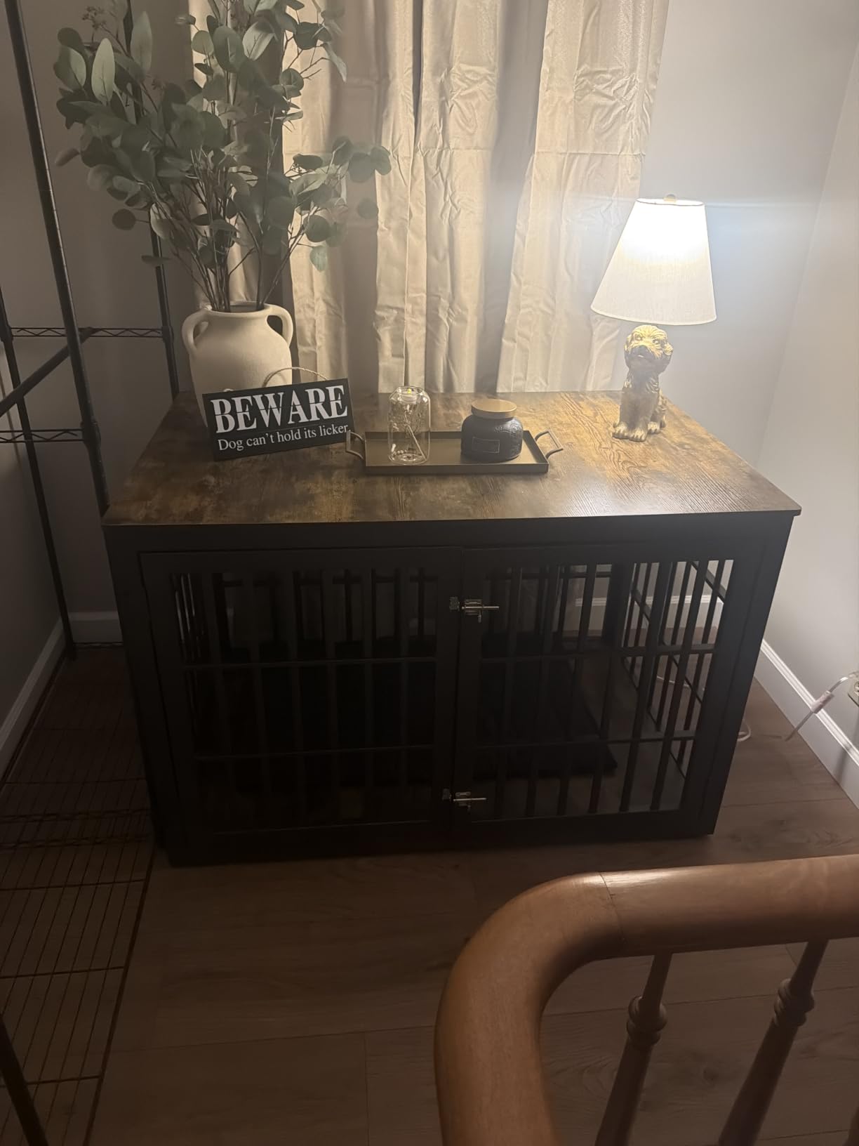 48 Inch Heavy-Duty Dog Crate Furniture, Decorative Wooden End Table Kennel with Waterproof Top & Wide Metal Tubes, for Large & Extra Large Dogs, Black + Rustic Brown customer photo 1