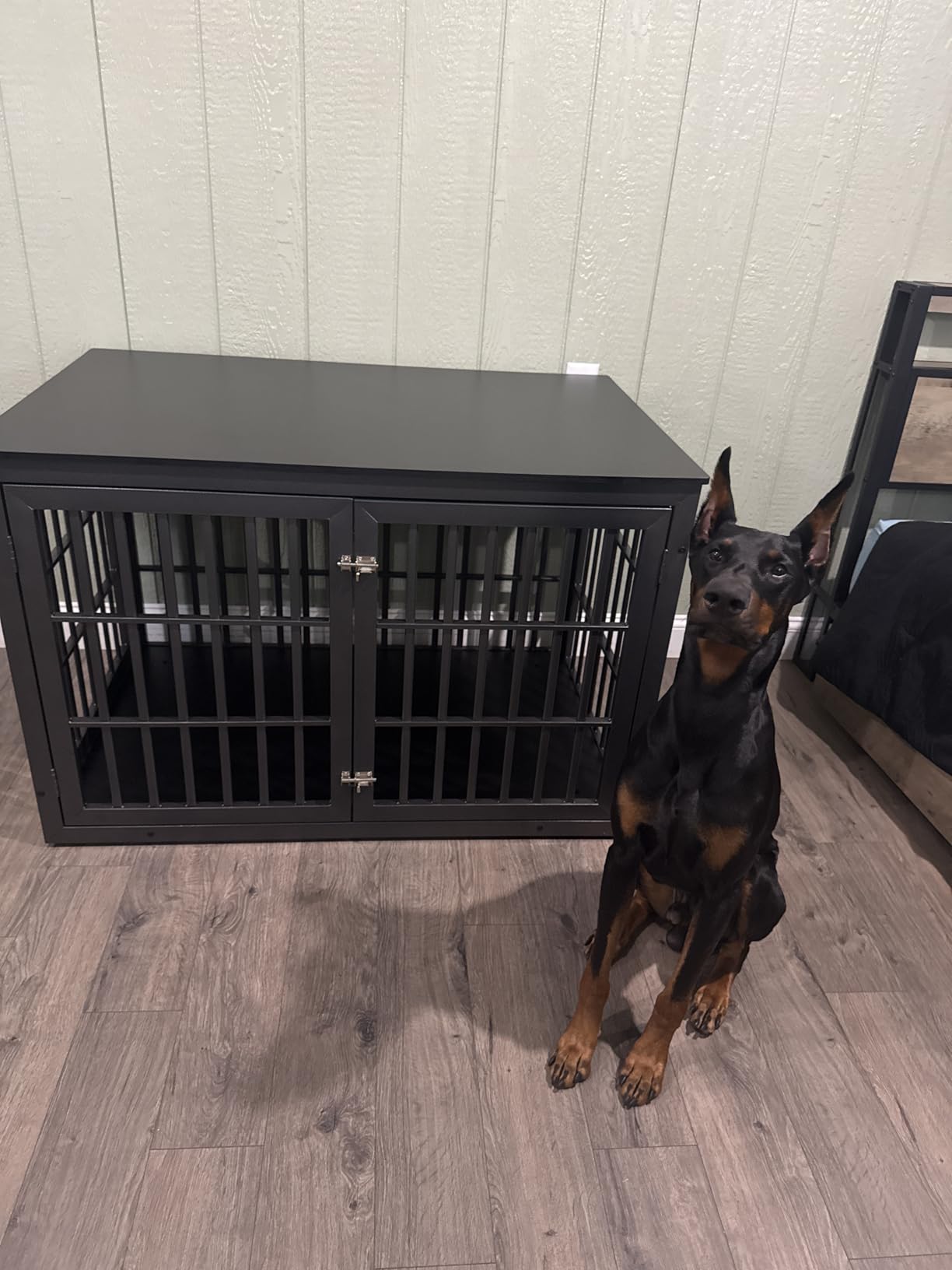 48 Inch Heavy-Duty Dog Crate Furniture, Decorative Wooden End Table Kennel with Waterproof Top & Wide Metal Tubes, for Large & Extra Large Dogs, Black + Rustic Brown customer photo 2