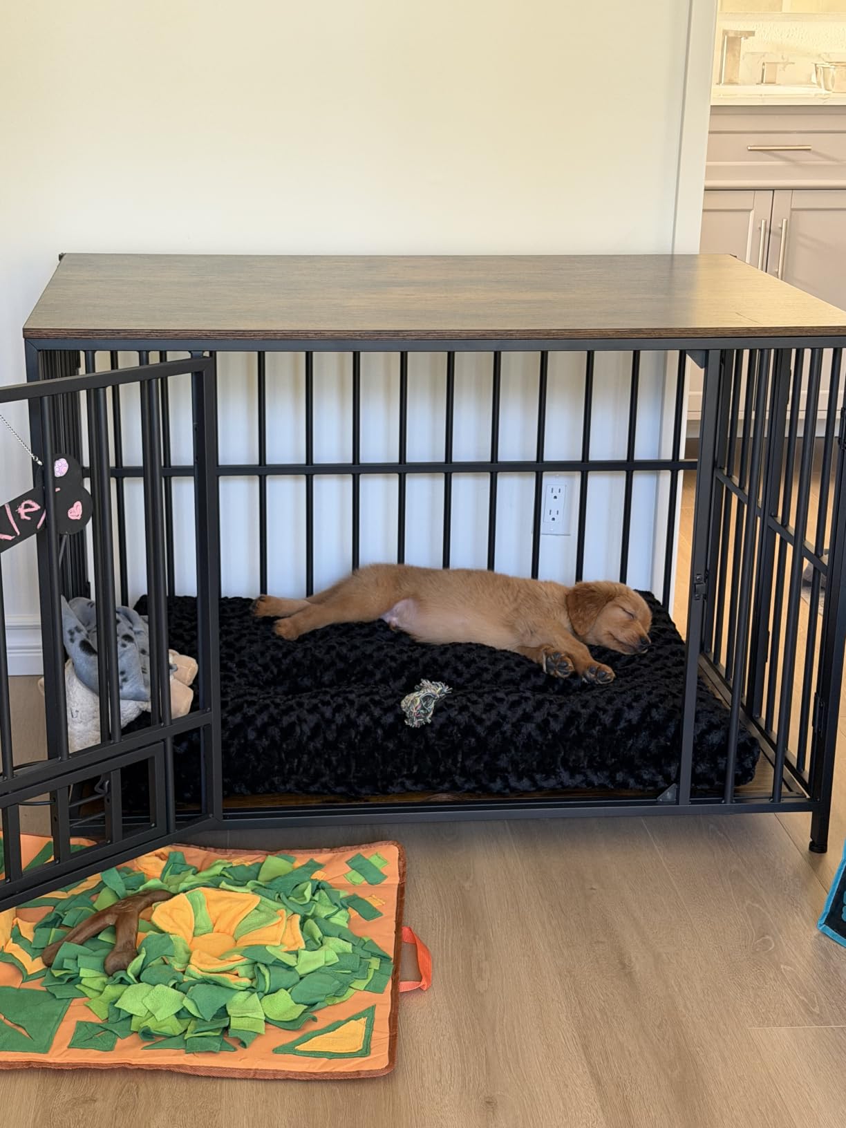 Easycom Foldable Dog Crate Furniture for Large Dogs 35-60 lb, Rustic Brown | Dog Cage with Adjustable Bowls and Name Tag, No Assembly Decorative Wooden Dog Kennel Indoor, End Table customer photo 2