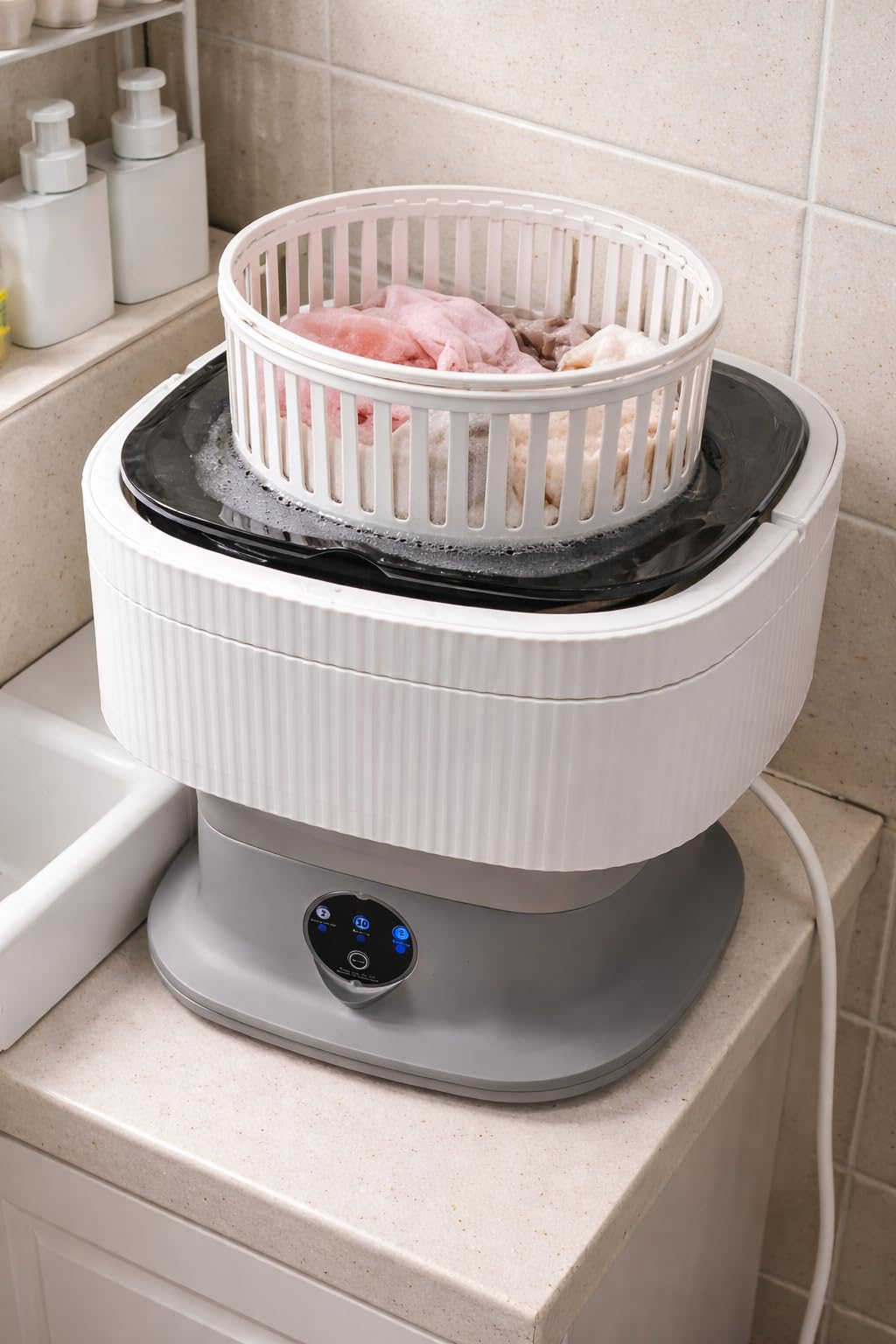Mini Portable Washing Machine, 20L Foldable Portable Mini Washer Machine with Spin Dry, Collapsible Travel Washing Machine for Dorms, Apartment, RV and Camping (Grey) customer photo 2